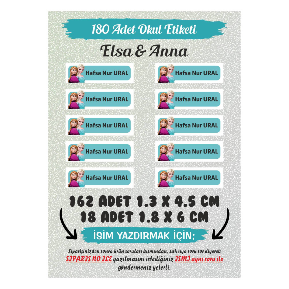 Okul Etiketi Elsa & Anna - 180 Adet Kişisel Etiket