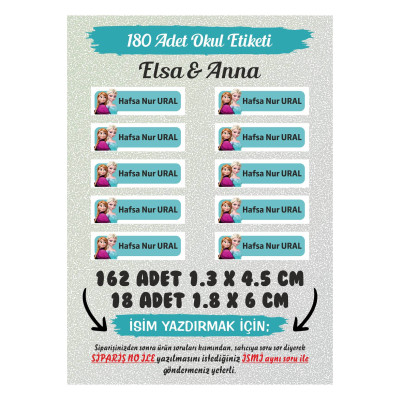 Okul Etiketi Elsa & Anna - 180 Adet Kişisel Etiket