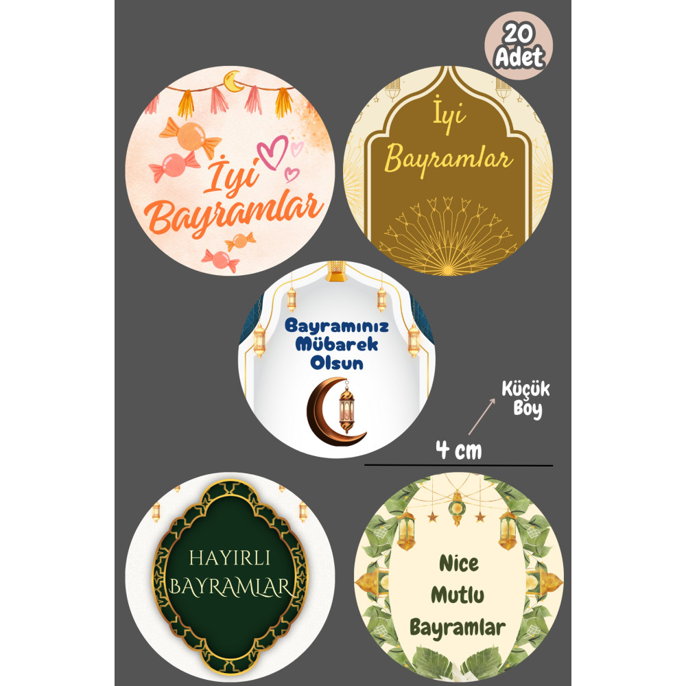20 Adet Yapışkanlı Bayram Tebrik Etiketi - 4 cm M15