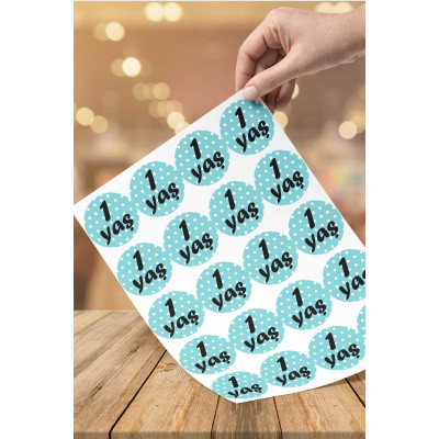40 Adet 5 Cm Çapında 1 Yaş Mavi Renk Sticker Etiket
