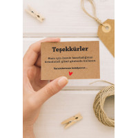 100 Adet - 8x5 Cm - Teşekkürler Yazılı Kraft Teşekkür Kartı - Thank You Kartı