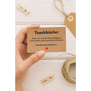 100 Adet - 8x5 Cm - Teşekkürler Yazılı Kraft Teşekkür Kartı - Thank You Kartı