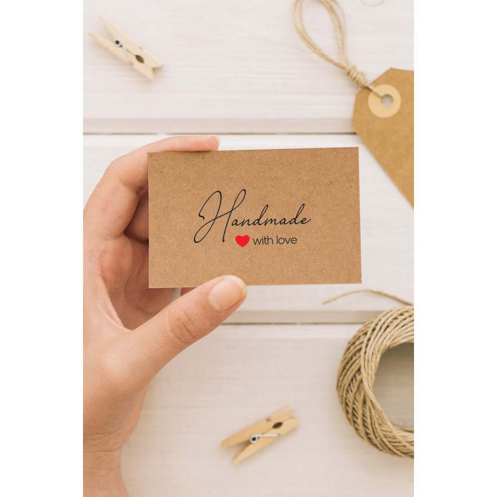 100 Adet - 8x5 Cm - Handmade With Love Yazılı Kraft Kart