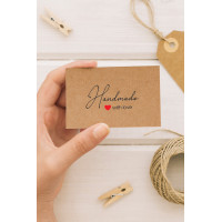 100 Adet - 8x5 Cm - Handmade With Love Yazılı Kraft Kart
