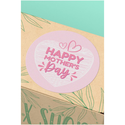 4x4cm - Happy Mothers Day Pembe Kalpli Sticker