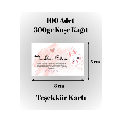 Teşekkür Kartı 100 Adet - Sipariş ve Tebrik Kartı