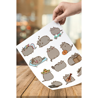 12 Adet Sevimli Pusheen Cat Yapışkanlı Etiket Sticker