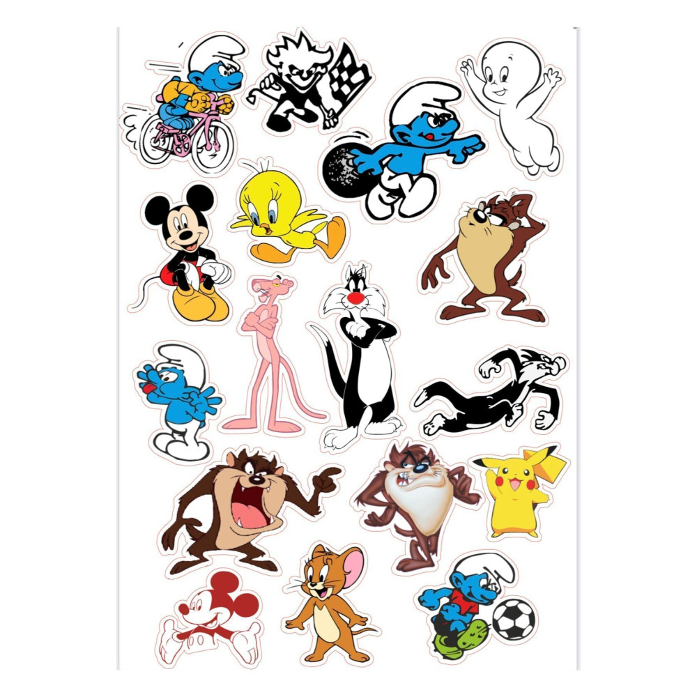 Çizgi Film Karakterleri Sticker Seti - Motosiklet ve Laptop