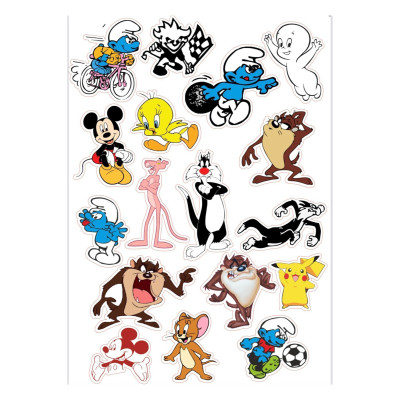 Çizgi Film Karakterleri Sticker Seti - Motosiklet ve Laptop