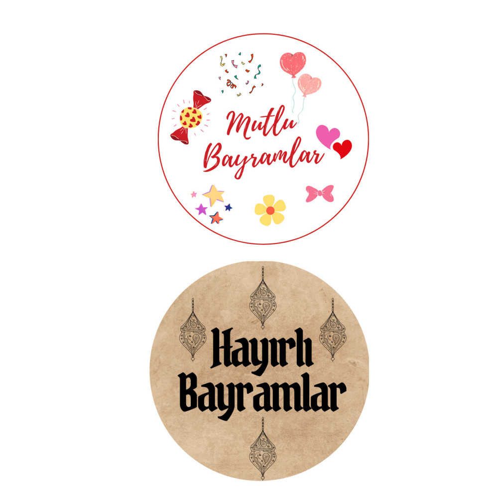 20 Adet 'Hayırlı-Mutlu Bayramlar' Yazılı Etiket Kuşe Sticker