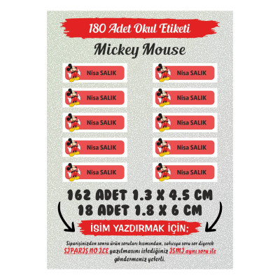 Okul Etiketi Mickey Mouse - 180 Adet Kişisel Etiket