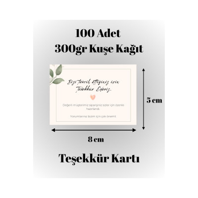 Teşekkür Kartı 100 Adet - Sipariş ve Tebrik Kartı