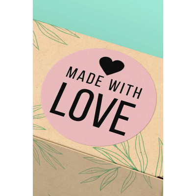 Pembe Made With Love Ambalaj Etiketi - 90 Adet