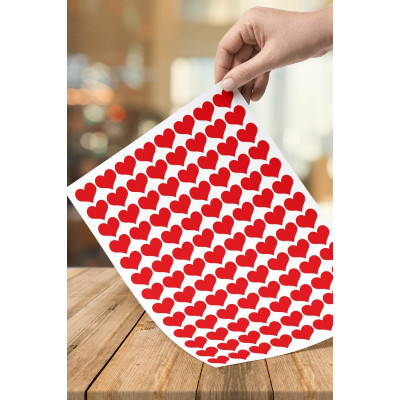 Yapışkanlı Kalp Şekilli Kırmızı Sticker Etiket