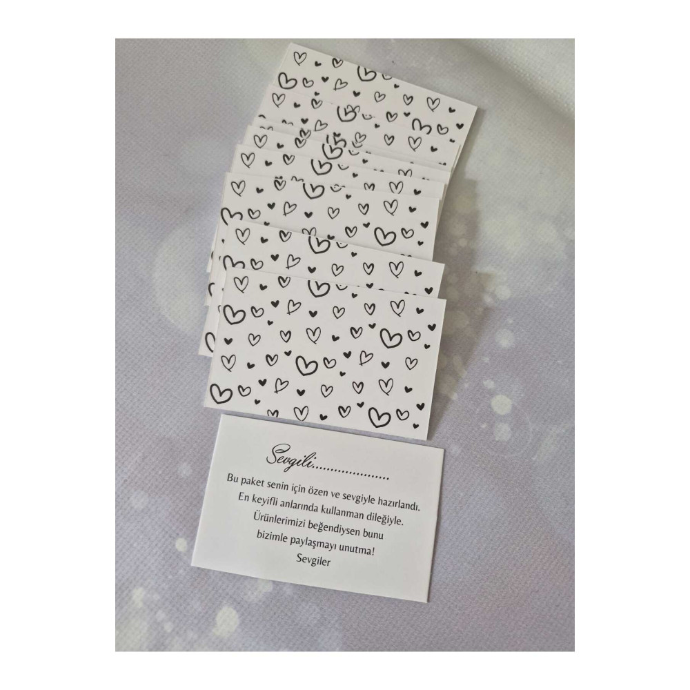 Siyah Beyaz Kalpli Teşekkürler Kartı 5*8 CM - 30 ADET