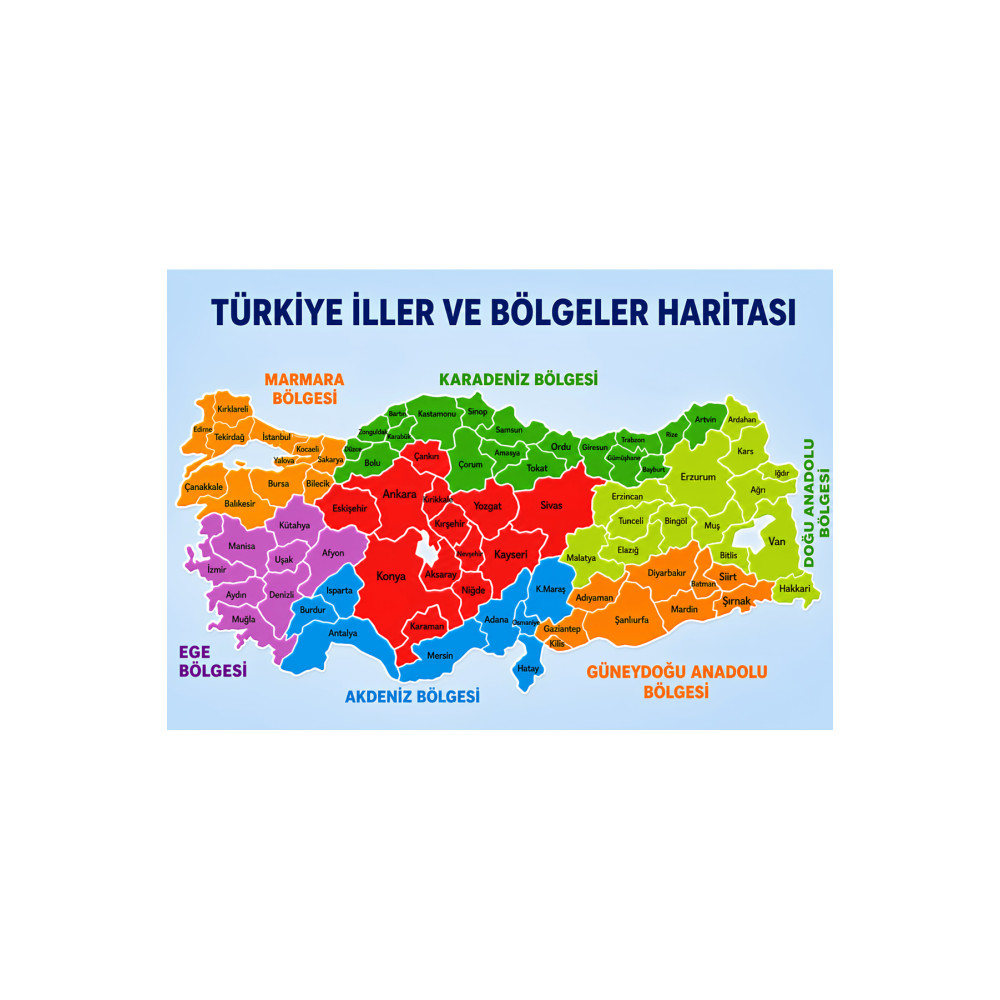 Türkiye İller Ve Bölgeler Haritası 50x70 Branda Baskı
