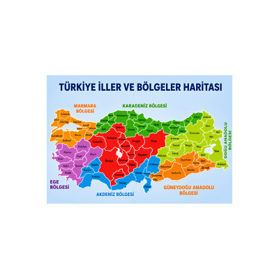 Türkiye İller Ve Bölgeler Haritası 50x70 Branda Baskı