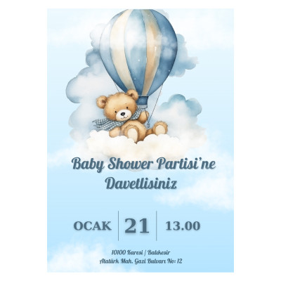 Baby Shower Davetiye 12x17 cm Bristol Kağıt Özel Baskılı