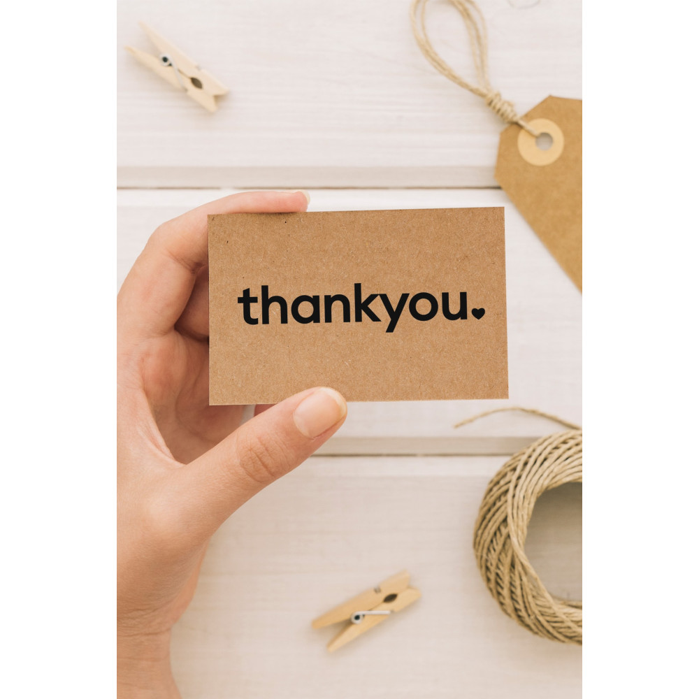 100 Adet - 8x5 Cm - Thank You Yazılı Kraft Teşekkür Kartı