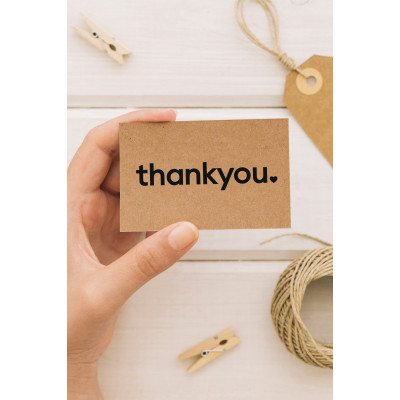 100 Adet - 8x5 Cm - Thank You Yazılı Kraft Teşekkür Kartı