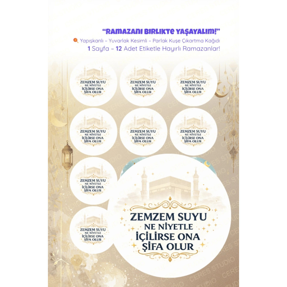 Zemzem Sticker Seti 12 Adet Etiket - Yapışkanlı, Parlak