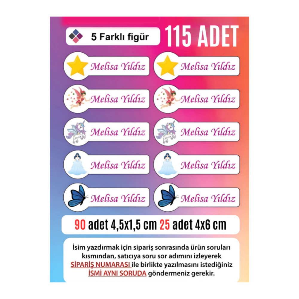 Kişiye Özel Okul Etiketi - 115 Adet Sticker