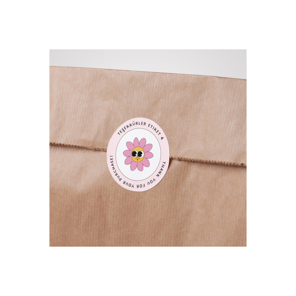 Teşekkürler Kuşe Sticker 4cm Çap - Özelleştirilebilir 50 Adet