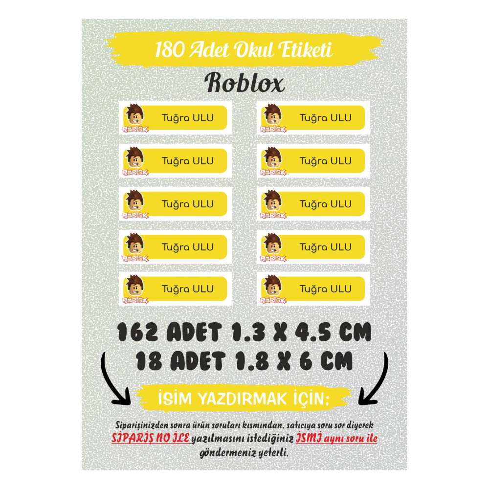 Okul Etiketi Roblox Kalem Defter Özel İsimli 180 Adet