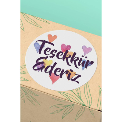 Thank You Sticker Teşekkür Ederiz Kalpli Ambalaj Etiketi