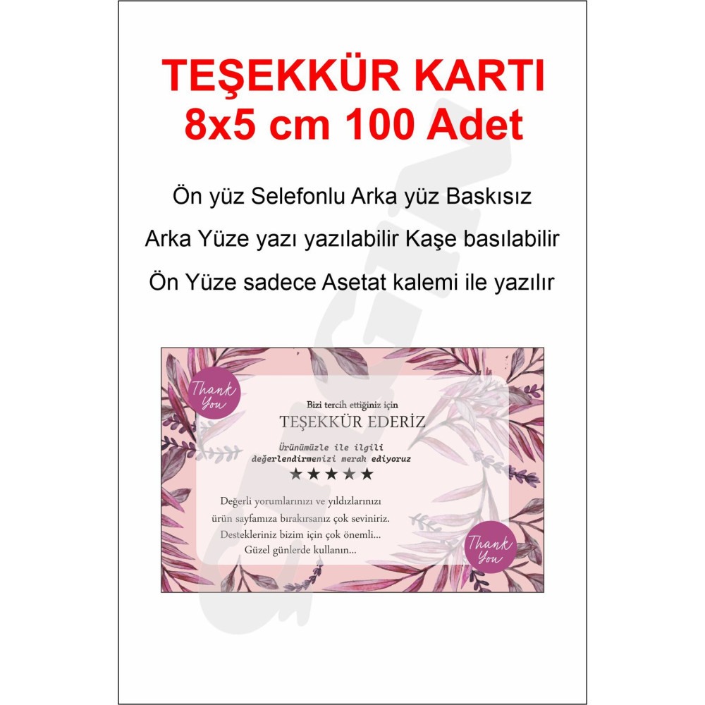 50 Adet Beş Yıldızlı Teşekkür Kartı - Hediye Kartı