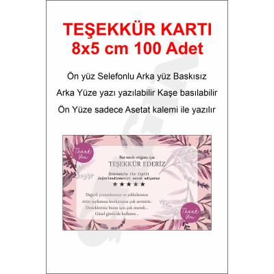 50 Adet Beş Yıldızlı Teşekkür Kartı - Hediye Kartı