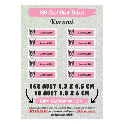 Okul Etiketi Kuromi Kalem Defter 180 Adet - Özel İsimli