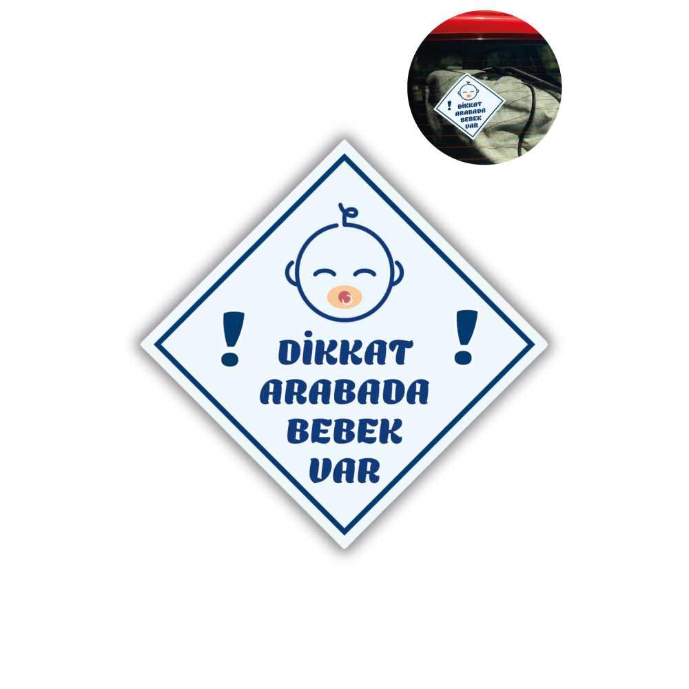 Arabada Bebek Var Sticker - 10x10 cm Araba Camı Uyarı Etiketi