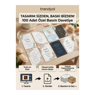 Kişiye Özel 11x16 cm Davetiye Baskısı - Hızlı Teslimat