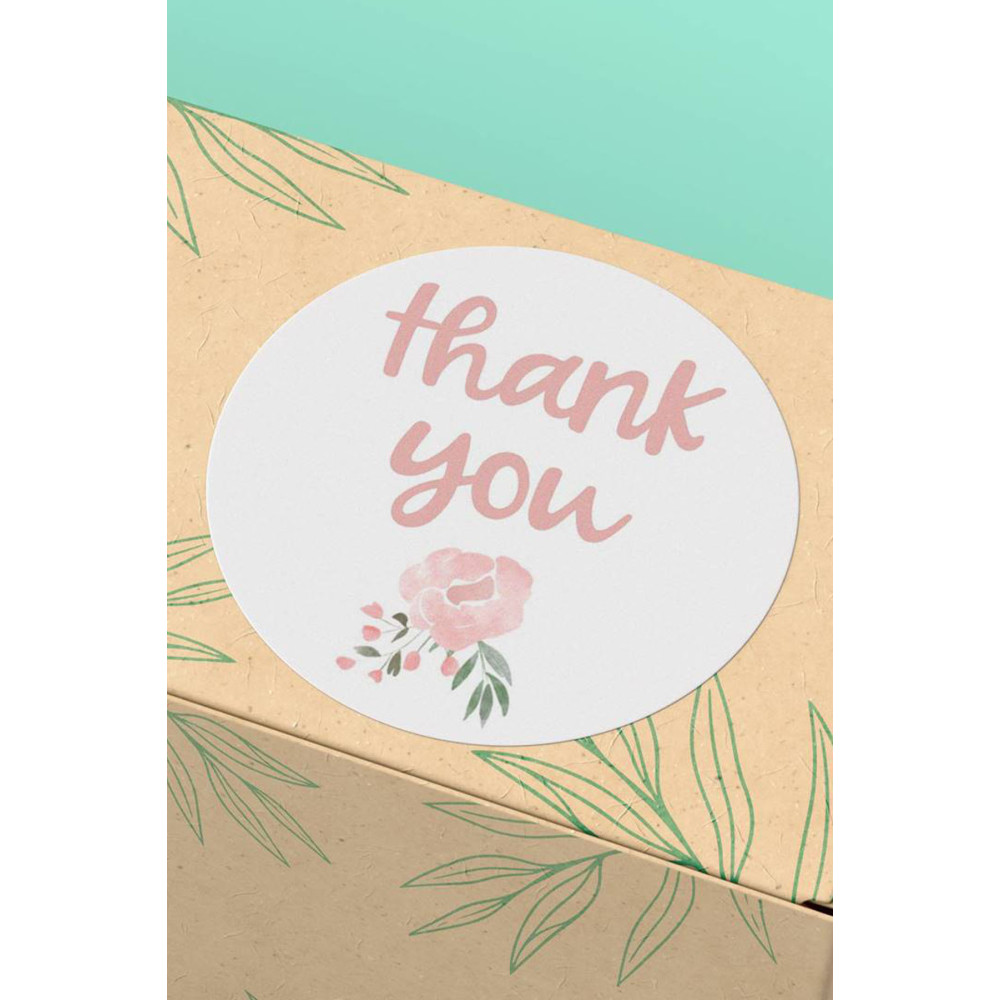 Thank You Sticker Teşekkürler Ambalaj Etiketi - Pembe Çiçekli