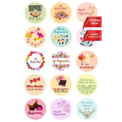 150 Adet İyi Bayramlar Sticker - 4cm (Hayırlı Bayramlar)