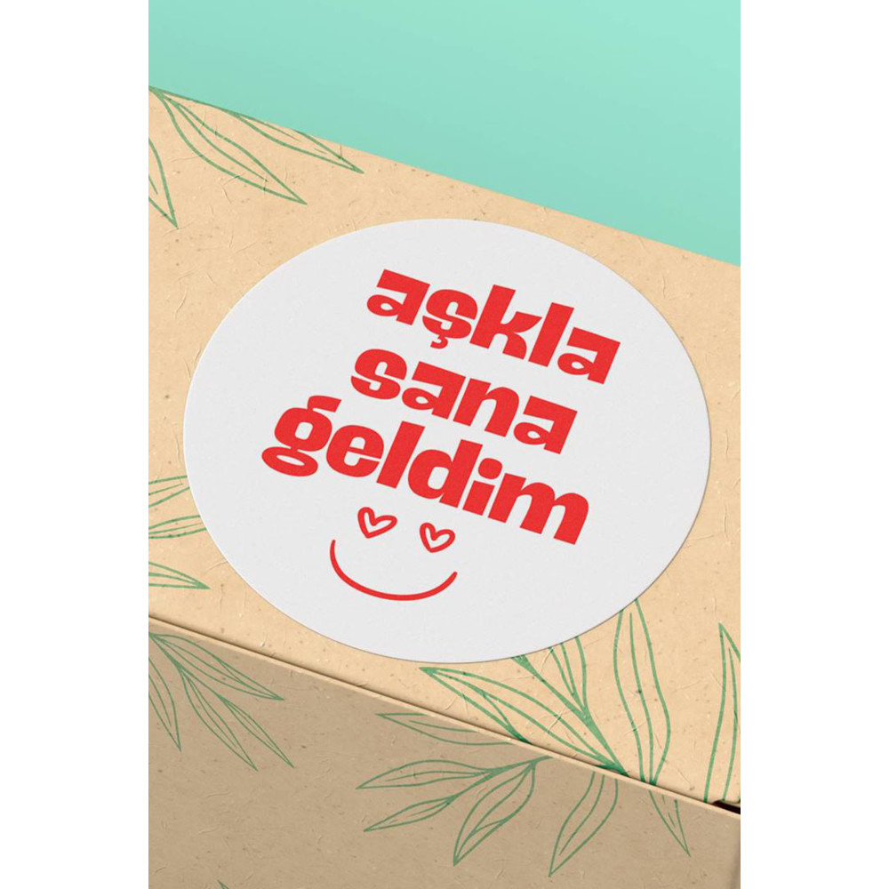 Kırmızı Aşkla Sana Geldim Kargo Paketleme Etiketi - 90 Adet