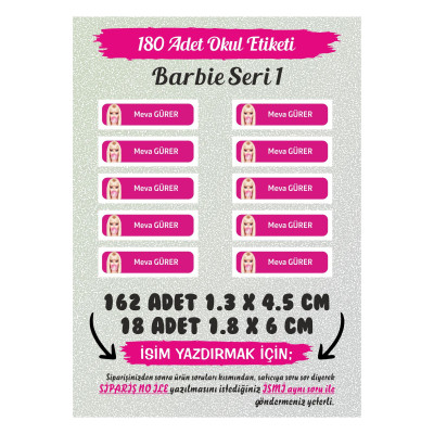 Okul Etiketi Barbie Seri 1 - 180 Adet Kişisel Etiket