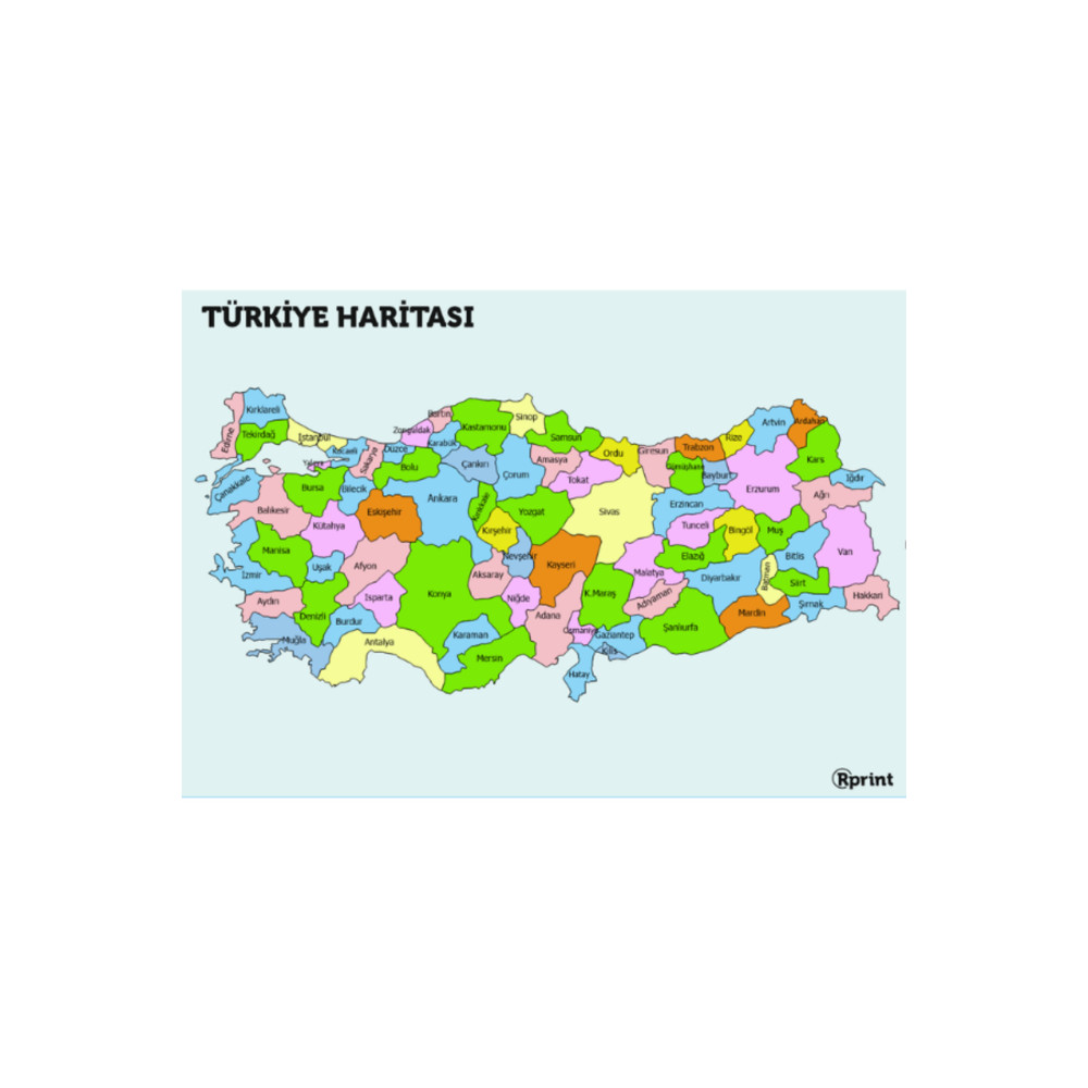 Renkli Türkiye Haritası Çocuk ve Okul Eğitici Poster Tablo 35x70 cm