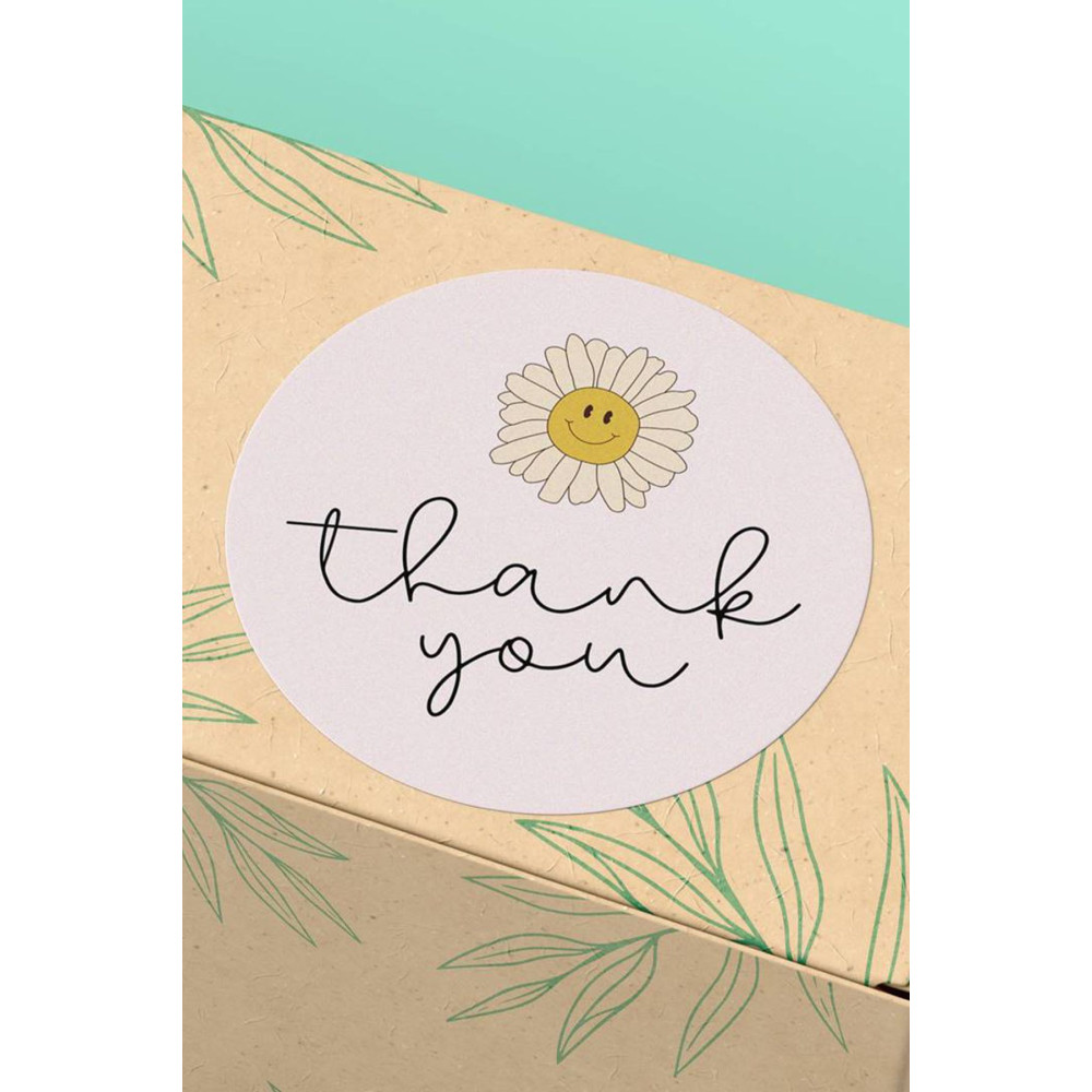 4x4cm Pembe Papatya Thank You Sticker - 45 Adet