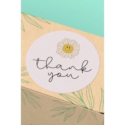 4x4cm Pembe Papatya Thank You Sticker - 45 Adet