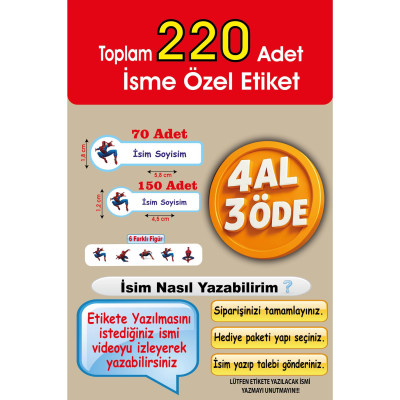 220 Adet Örümcek Adam Kişiye Özel Okul Etiketi