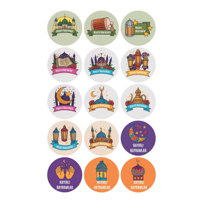 60 Adet Eğitici Ramazan Bayramı Sticker Seti - Çocuklar İçin