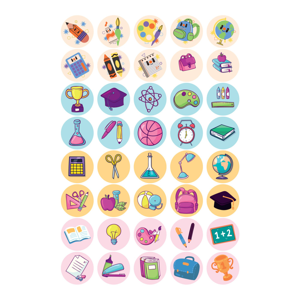 40 Adet Okul Ders Araç Gereçleri Temalı Sticker Seti