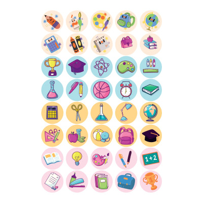 40 Adet Okul Ders Araç Gereçleri Temalı Sticker Seti