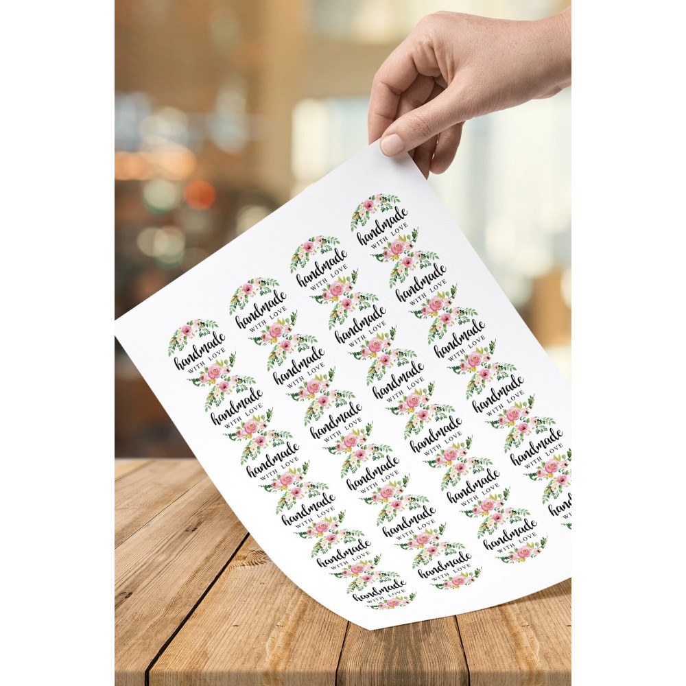 60 Adet Gül Tasarımlı Handmade Sticker Etiket Çıkartma