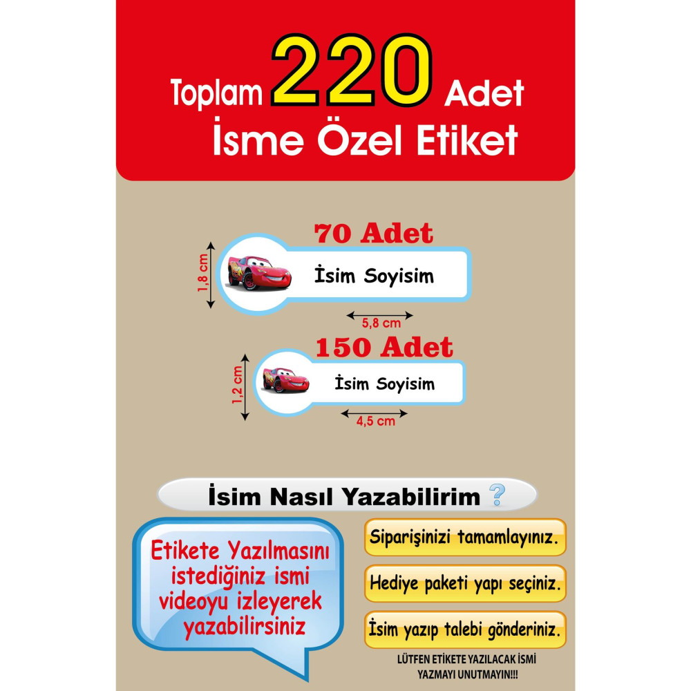 Okul Etiketi Kalem Defter Etiketi 220 Adet
