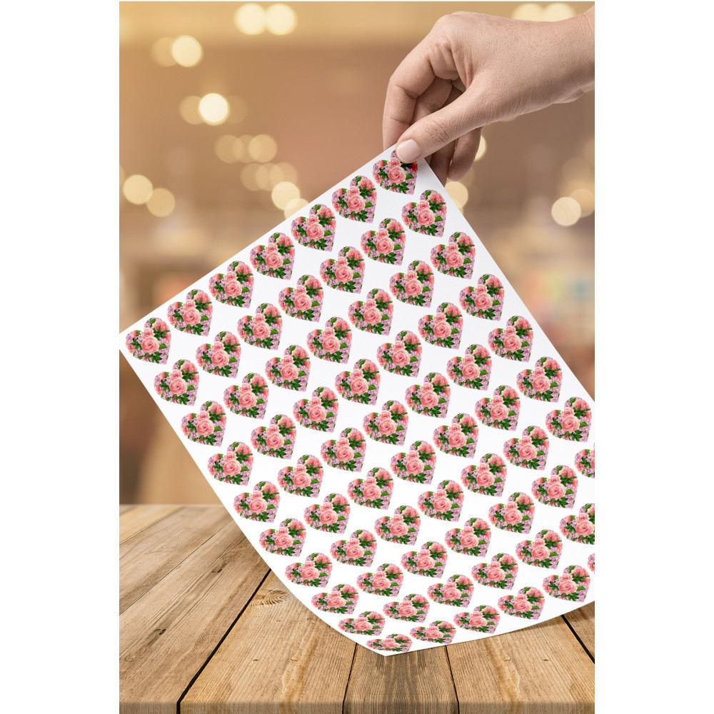 170 Adet 2,5cm Kalp Kesimli Pembe Gül Tema Sticker