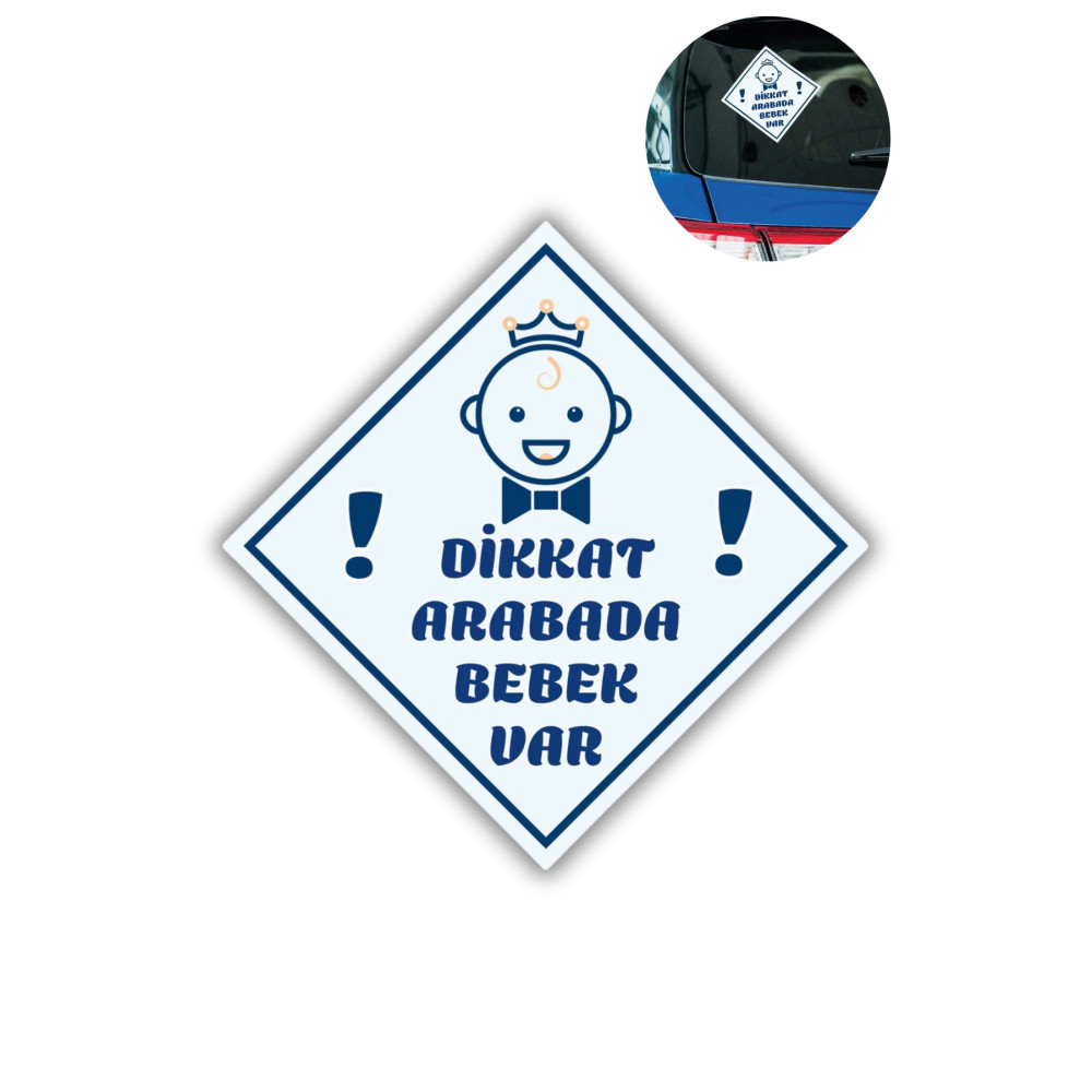 DİKKAT ARABADA BEBEK VAR - MAVİ Sticker – 10x10 Cm Cam Için Uyarı Etiketi Tekli