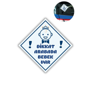DİKKAT ARABADA BEBEK VAR - MAVİ Sticker – 10x10 Cm Cam Için Uyarı Etiketi Tekli